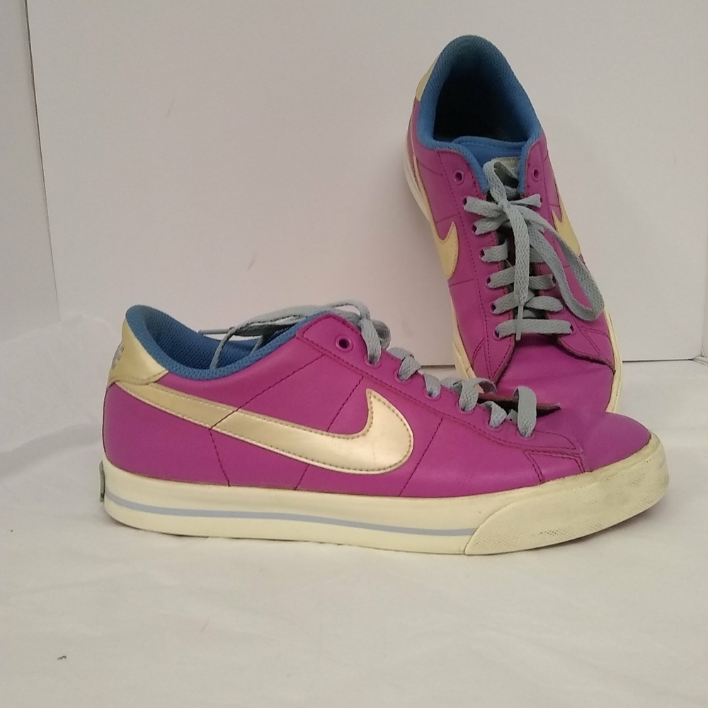 2014 Nike Women's Sweet Classic Leather Sneakers Shoes Fuschia Pearl Blue Sz 9.5